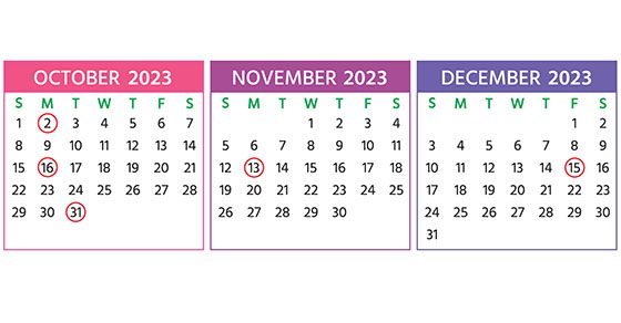 Tax Calendar, October to December 2023
