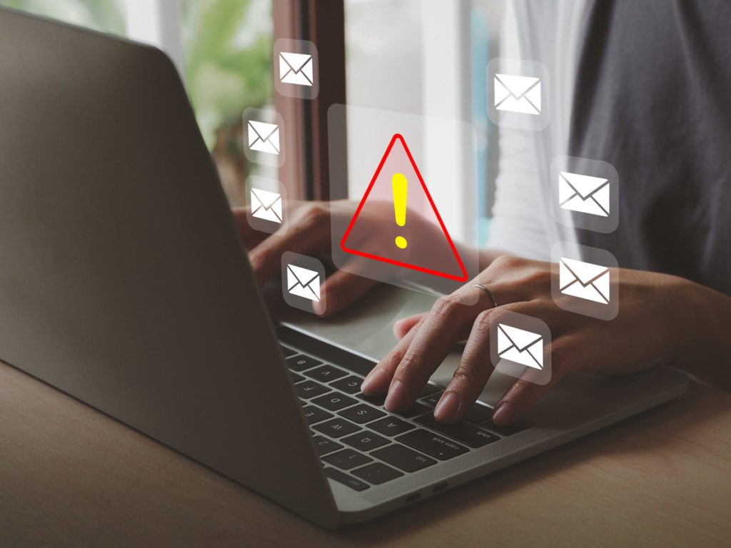 Red triangle warning sign. by email or message Show malware or virus alerts