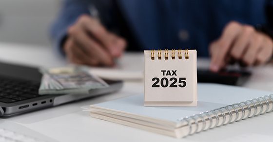 tax 2025 small calendar on desk